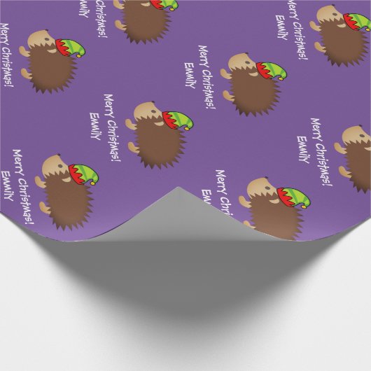 Weihnachtspapier von niedlichen Igel-Elf-Kindern Geschenkpapier (Ecke)