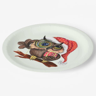 Weihnachtspapierteller Baby-Eule mit Geschenken Pappteller