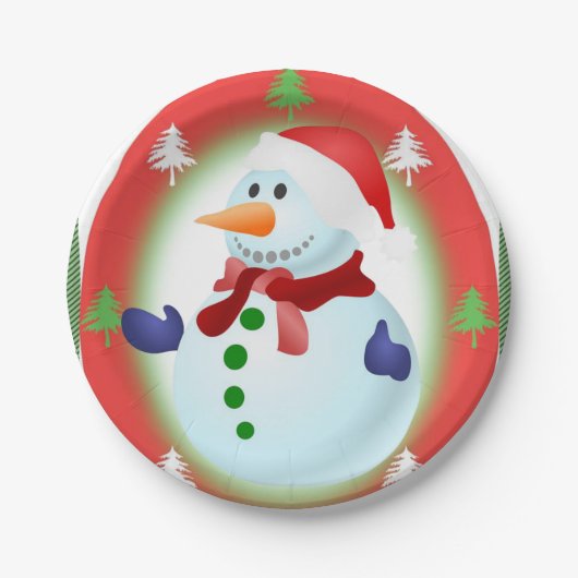 Weihnachtspapierteller, Schneemann Pappteller (Vorderseite)