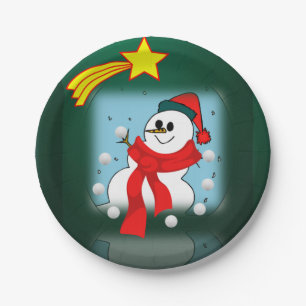 Weihnachtspapierteller, Schneemann Pappteller