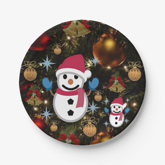 Weihnachtspapierteller, Schneemann Pappteller (Vorderseite)