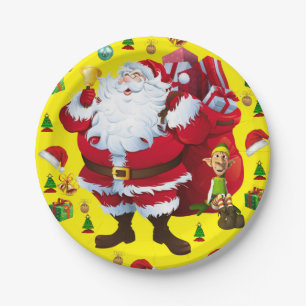 Weihnachtspapierteller, Weihnachtsmann, Elf Pappteller