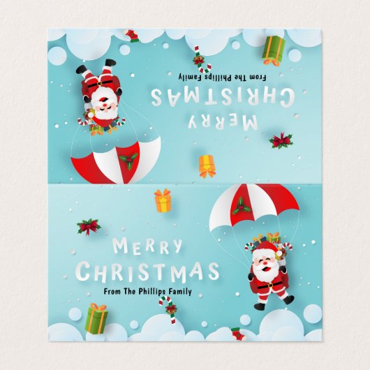 Weihnachtsparachuting Santa Leckerei Goodie Bag Ta Visitenkarten (Außenseite Aufgefaltet)