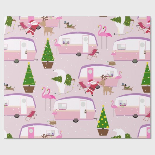 Weihnachtspark Santa flamingo Geschenkpapier (Flach)