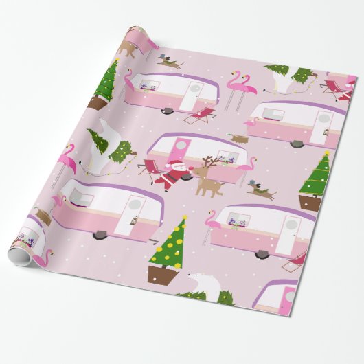 Weihnachtspark Santa flamingo Geschenkpapier (Ungerollt)