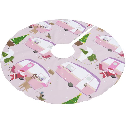 Weihnachtspark Santa flamingo Polyester Weihnachtsbaumdecke (Schrägansicht)