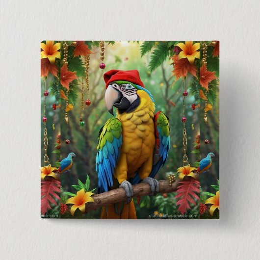 Weihnachtsparrot als Weihnachtsmann-76349 Button (Vorderseite)