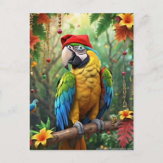 Weihnachtsparrot als Weihnachtsmann-76349 Postkarte (Vorderseite)