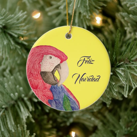 Weihnachtsparrot Feliz Navidad Macaw Reversible Keramik Ornament (Baum)
