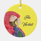 Weihnachtsparrot Feliz Navidad Macaw Reversible Keramik Ornament (Vorne)