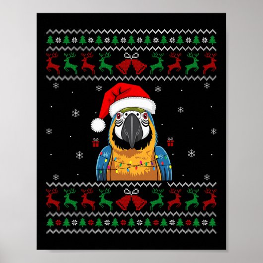 Weihnachtsparrot Ugly Sweater Weihnachtsmannmütze Poster (Vorne)