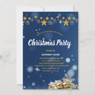 WEIHNACHTSPARTY Blaue und goldene Girlanden Glitte Einladung