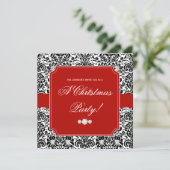 WeihnachtsParty Damask Schwarz-weiß Einladung (Stehend Vorderseite)