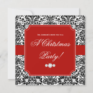 WeihnachtsParty Damask Schwarz-weiß Einladung