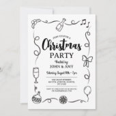 WeihnachtsParty Einladende Hand zeichnen Monochrom Einladung (Vorderseite)
