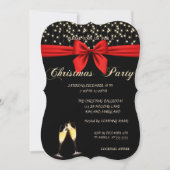 WeihnachtsParty Elegant, Bow, Wine Glass, Company Einladung (Vorderseite)