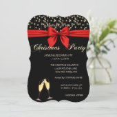 WeihnachtsParty Elegant, Bow, Wine Glass, Company Einladung (Stehend Vorderseite)