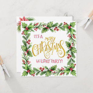 Weihnachtsparty Holiday Holly und Beeren Einladung