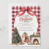 Weihnachtsparty mit Gingham-Muster Einladung (Vorderseite)