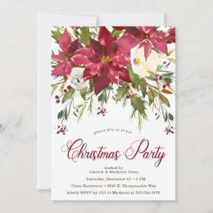 Weihnachtsparty mit Poinsettien Einladung