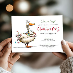 Weihnachtsparty mit verrückter Gans und spielerisc Einladung