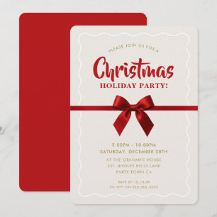 WEIHNACHTSPARTY modern elegante süße rote Schleife Feiertagskarte