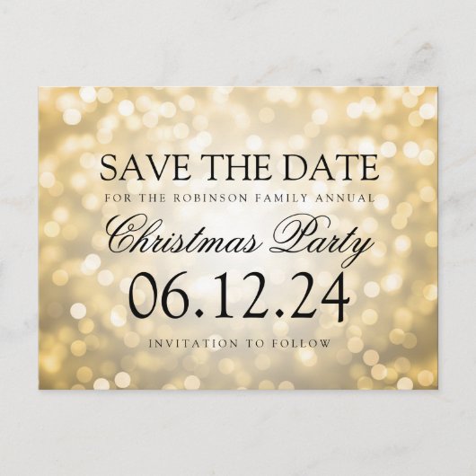 WeihnachtsParty-Save the Date GoldGlitzer-Lichter Ankündigungspostkarte (Vorderseite)