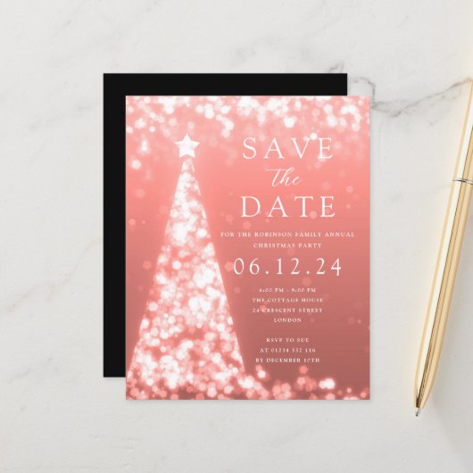 WeihnachtsParty Save the Date Rose Gold Einladung (Vorderseite/Rückseite Beispiel)