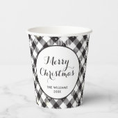 WeihnachtsParty Schwarz-weiß Buffalo Kariert Pappbecher (Rückseite)
