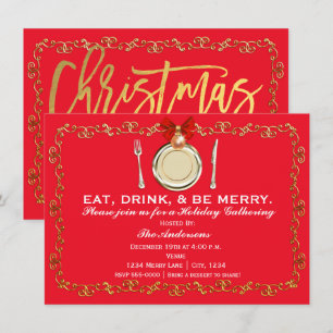 Weihnachtsparty zum Festtagsessen Trinke und sei f Einladung