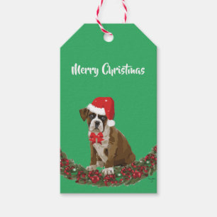 Weihnachtspass Hund mit Weihnachtsmannmütze Grün G Geschenkanhänger