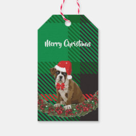 Weihnachtspass Hund mit Weihnachtsmannmütze Grün G Geschenkanhänger