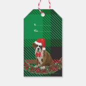 Weihnachtspass Hund mit Weihnachtsmannmütze Grün G Geschenkanhänger (Rückseite)