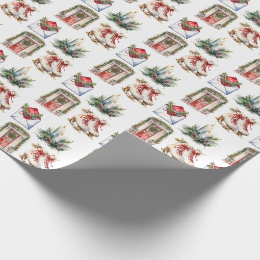 Weihnachtspass im weißen Hintergrund Geschenkpapier (Ecke)