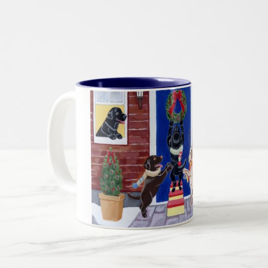 Weihnachtspass Labradors Zweifarbige Tasse (Vorderseite Links)