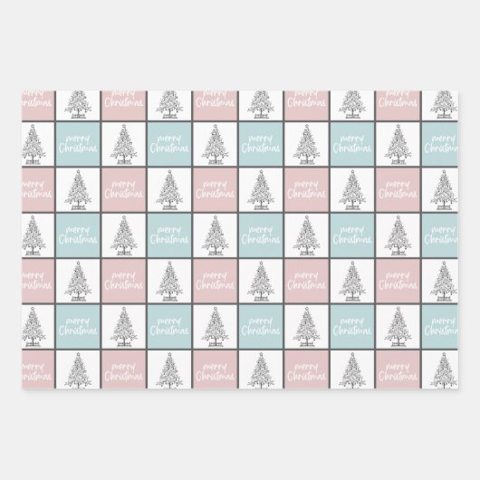 Weihnachtspastel Blau und Rosa Modernes Muster Geschenkpapier Set (Vorderseite 2)