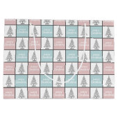 Weihnachtspastel Blau und Rosa Modernes Muster Große Geschenktüte (Rückseite)