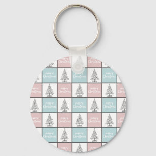 Weihnachtspastel Blau und Rosa Modernes Muster Schlüsselanhänger