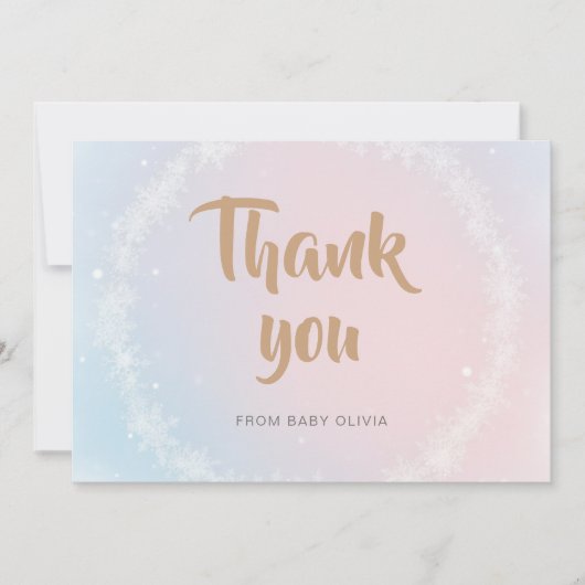 Weihnachtspastel Winter Snowflake Babydusche Dankeskarte (Vorderseite)