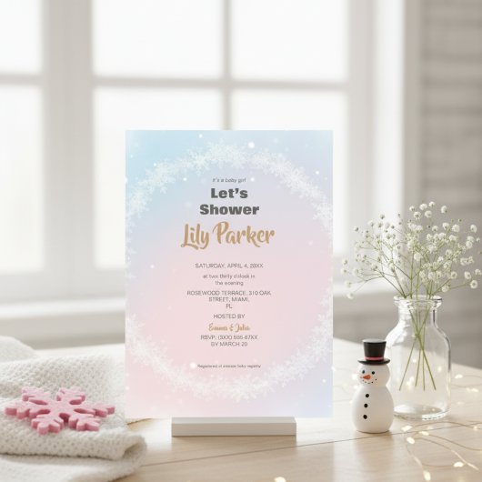 Weihnachtspastel Winter Snowflake Babydusche Einladung