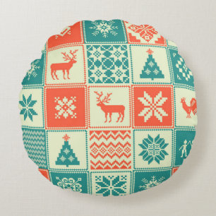 Weihnachtspatchwork nahtlos Muster. Handel Rundes Kissen