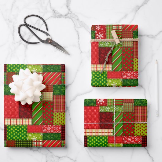 Weihnachtspatchwork-Quilt-Geschenkpapierbögen Geschenkpapier Set (Vorderseite)