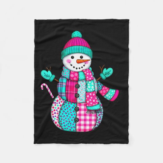 Weihnachtspatchwork-Schneemann Preppy Retro für Da Fleecedecke (Vorderseite)