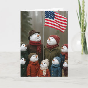 Weihnachtspatriotischer Schnee Familie Mit Amerika Karte