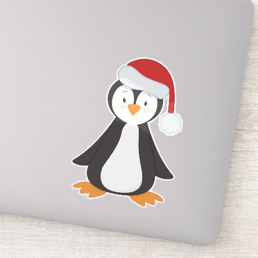 Weihnachtspenguin, Baby Pinguin, Weihnachtsmannmüt Aufkleber (Detail)