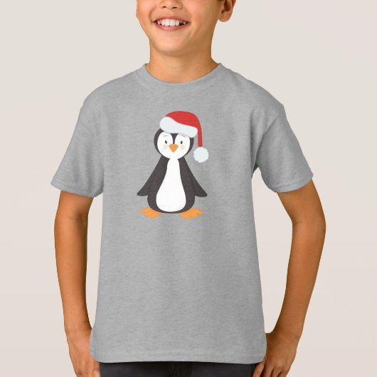 Weihnachtspenguin, Baby Pinguin, Weihnachtsmannmüt T-Shirt (Vorderseite)