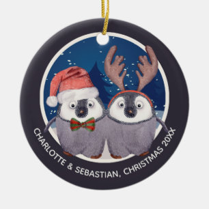 Weihnachtspenguin Couple Niedlicher Weihnachtsmann Keramik Ornament