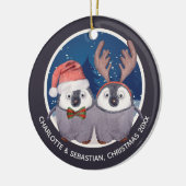 Weihnachtspenguin Couple Niedlicher Weihnachtsmann Keramik Ornament (Links)