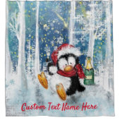 Weihnachtspenguin Duschvorhang mit individuellem T (Vorderseite)