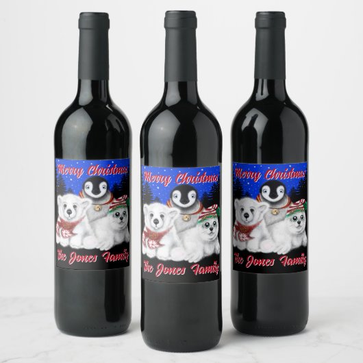 Weihnachtspenguin Eisbär-Siegel personalisieren Weinetikett (Flaschen)